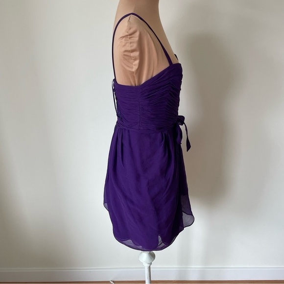 J. Crew Deep Purple Lined Silk Sweetheart Waist Tie Mini Dress 50391 EUC Size 2 - Picture 4 of 9